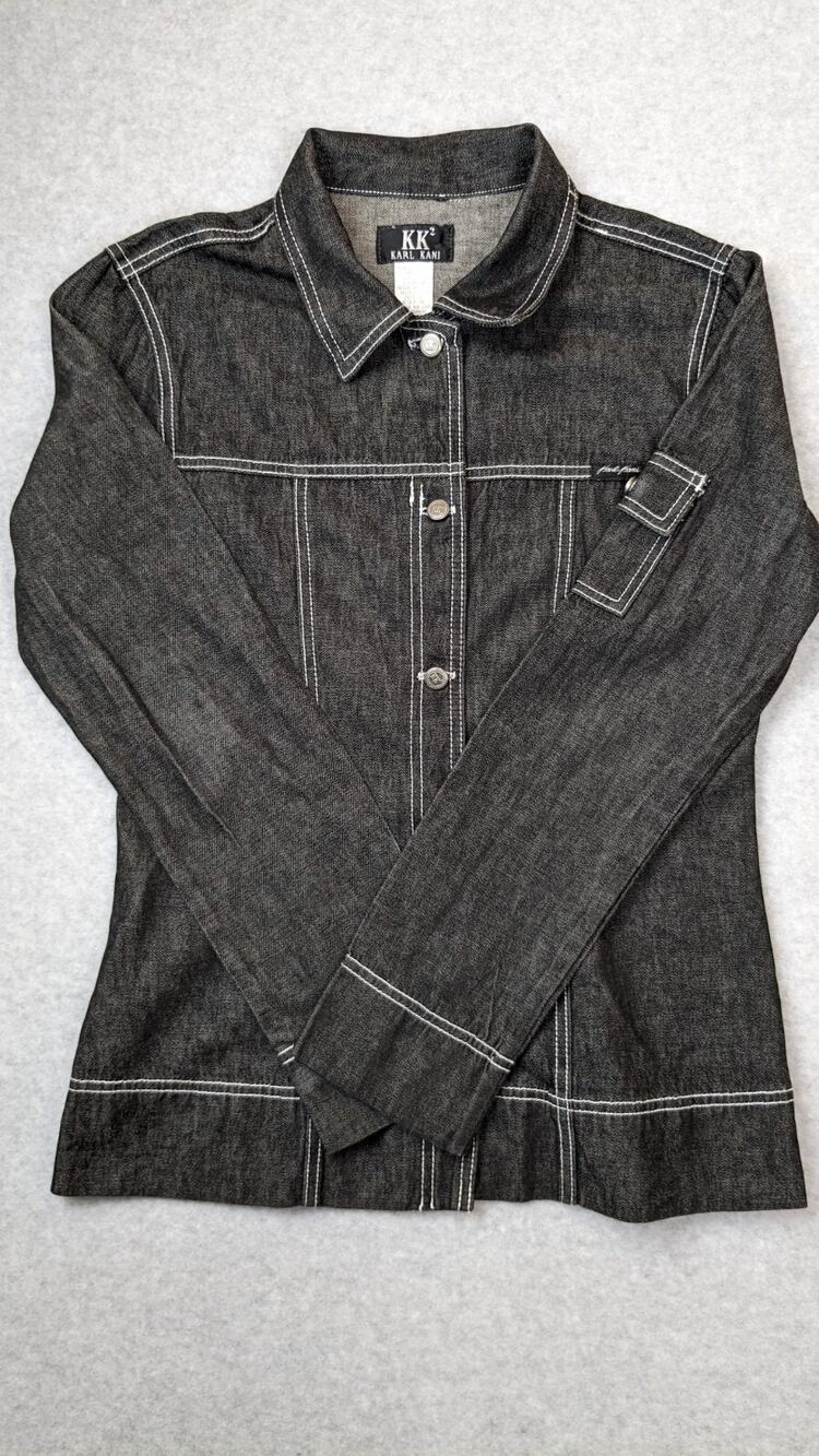 Karl Kani VINTAGE Womens MED Black Denim Cotton Jacket Hip Hop Street Wear USA